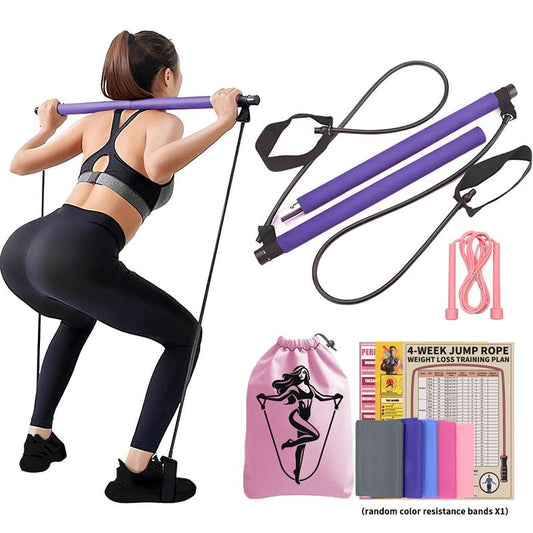 Portable Pilates Bar Kit, 7 Counts/Set Pilates Bar & Jump Rope & Resistance Band & Storage Bag & Training Guide & Training Chart, Multifunctional Home Gym Kit