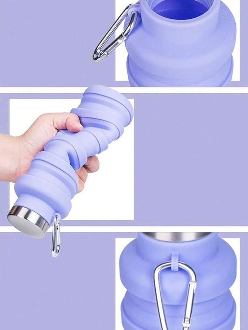 Collapsible Silicone Water Bottle with Carabiner - 17oz Large Capacity Lightweight Drinkware