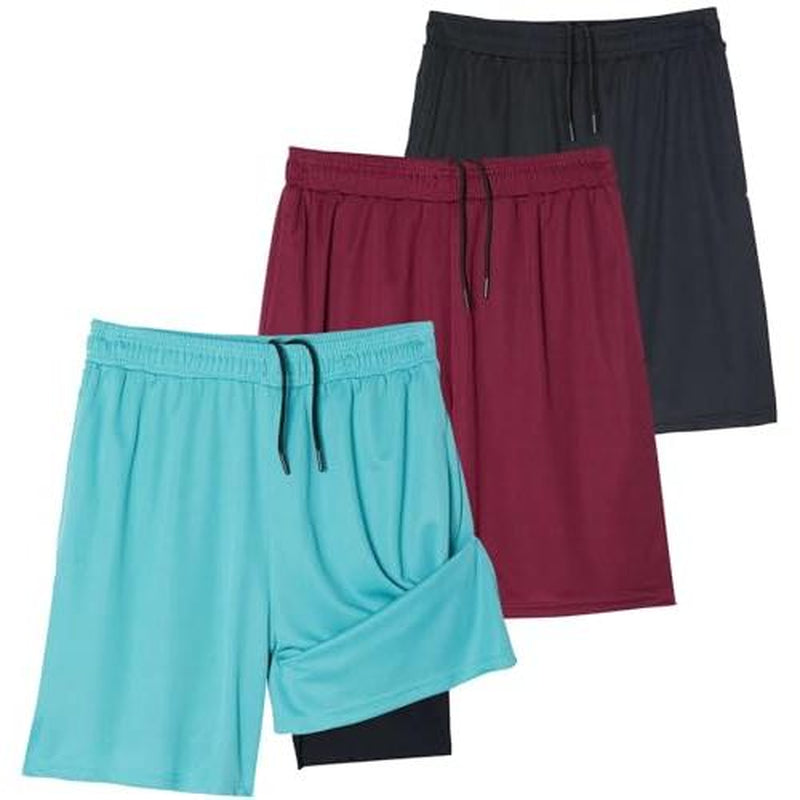 Real Essentials Men's 2-in-1 Dry-Fit 7" Running Workout Gym Shorts with Compression Liner - 3 Pack (Big & Tall Available)