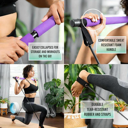 Portable Pilates Bar Kit, 7 Counts/Set Pilates Bar & Jump Rope & Resistance Band & Storage Bag & Training Guide & Training Chart, Multifunctional Home Gym Kit