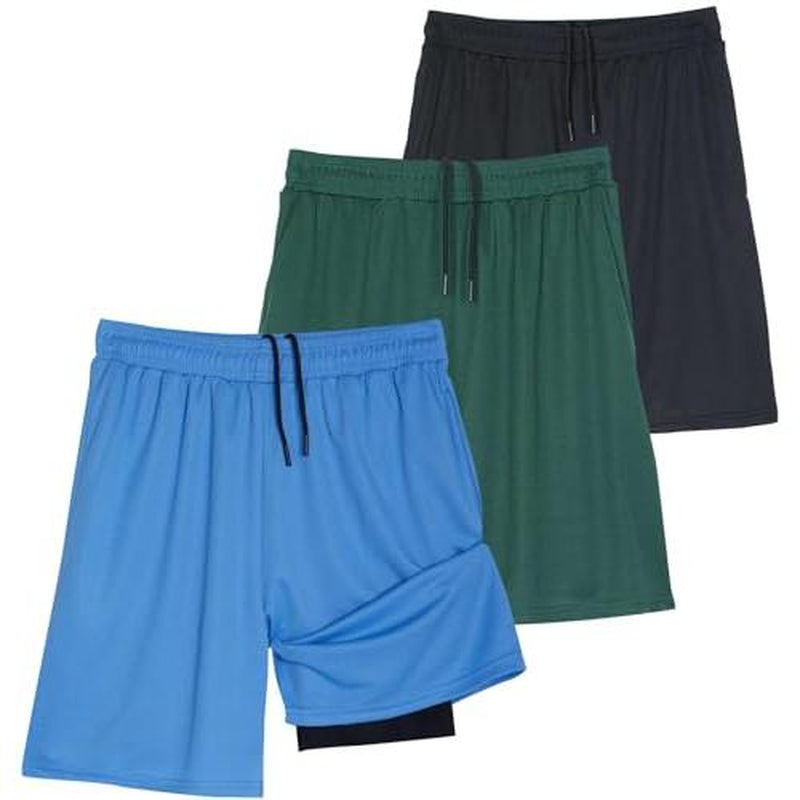 Real Essentials Men's 2-in-1 Dry-Fit 7" Running Workout Gym Shorts with Compression Liner - 3 Pack (Big & Tall Available)