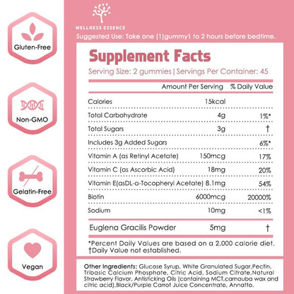 Women’S Biotin 6000Mcg Gummies - Hair Growth, Glowing Skin, Vegan, Strawberry Flavor, 90Ct, Natural Multivitamin Gummy for Health & Beauty