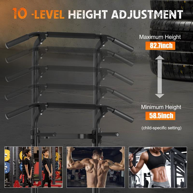 【Deals for You】Power Tower Dip Station Pull up Bar 32.3' H-Shaped Base Height Adjustable 330Lbs Multi-Level Suction Cups 10 Levels for Home Fitness Use