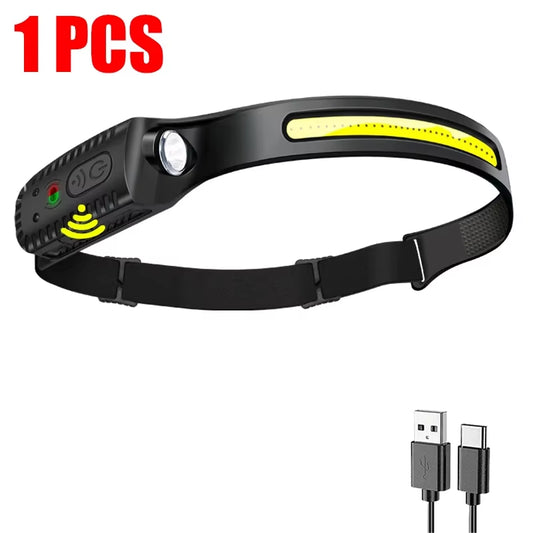 USB Rechargeable LED Sensor Headlamp XPE+COB Headlight Led Head Torch Outdoors Camping Search Light Head Flashlight for Running Walking