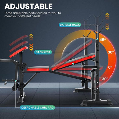 600Lbs Adjustable Olympic Weight Bench Set with Preacher Curl and Leg Developer - Multifunctional Incline Bench Press for Full Body Workouts