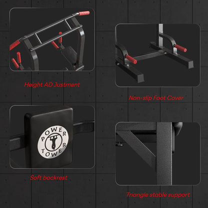 500 lb Capacity Adjustable Power Tower with Pull-Up Bar, Dip Stand, and 5-in-1 Strength Training Home Gym for All Skill Levels