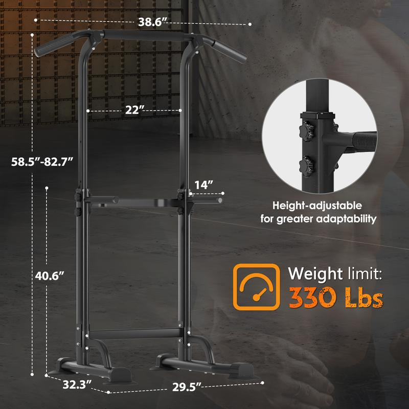 【Deals for You】Power Tower Dip Station Pull up Bar 32.3' H-Shaped Base Height Adjustable 330Lbs Multi-Level Suction Cups 10 Levels for Home Fitness Use