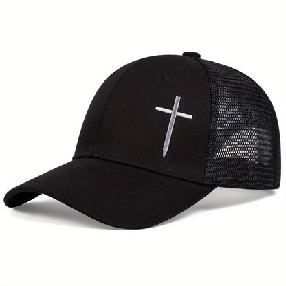 Men Arrow Cross Embroidered Baseball Cap Mesh Hat Outdoor Sport Adjustable Sunscreen Leisure Hat Spring Autumn Travel Tourism Beach Vacation