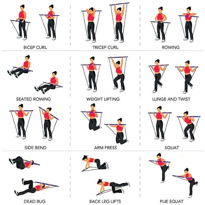Portable Pilates Bar Kit, 7 Counts/Set Pilates Bar & Jump Rope & Resistance Band & Storage Bag & Training Guide & Training Chart, Multifunctional Home Gym Kit