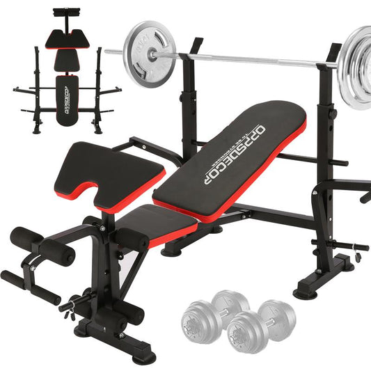 600Lbs Adjustable Olympic Weight Bench Set with Preacher Curl and Leg Developer - Multifunctional Incline Bench Press for Full Body Workouts