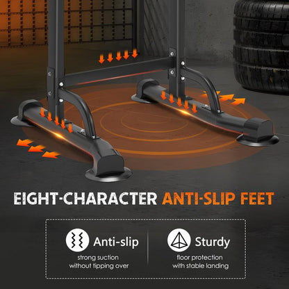【Deals for You】Power Tower Dip Station Pull up Bar 32.3' H-Shaped Base Height Adjustable 330Lbs Multi-Level Suction Cups 10 Levels for Home Fitness Use