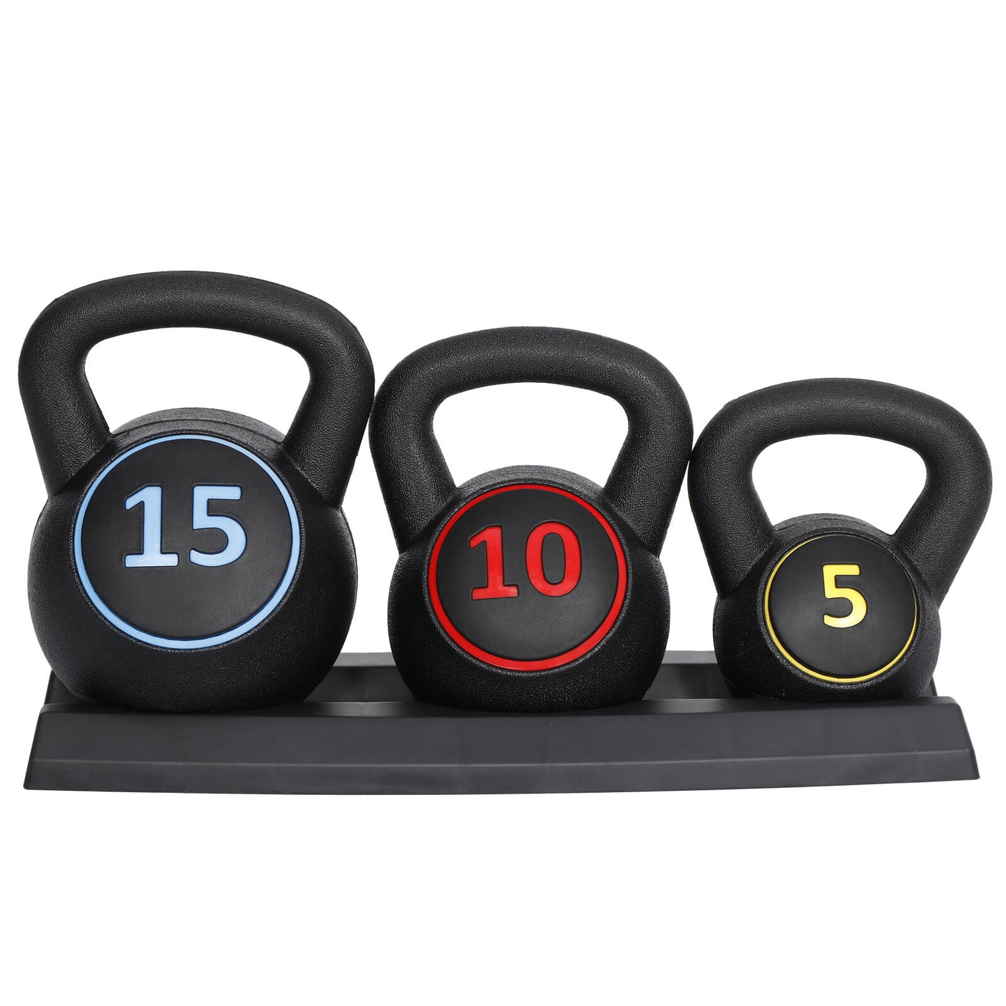 3-Piece Kettlebell Set with Storage Rack 5Lb 10Lb 15Lb Weight for Home Gym
