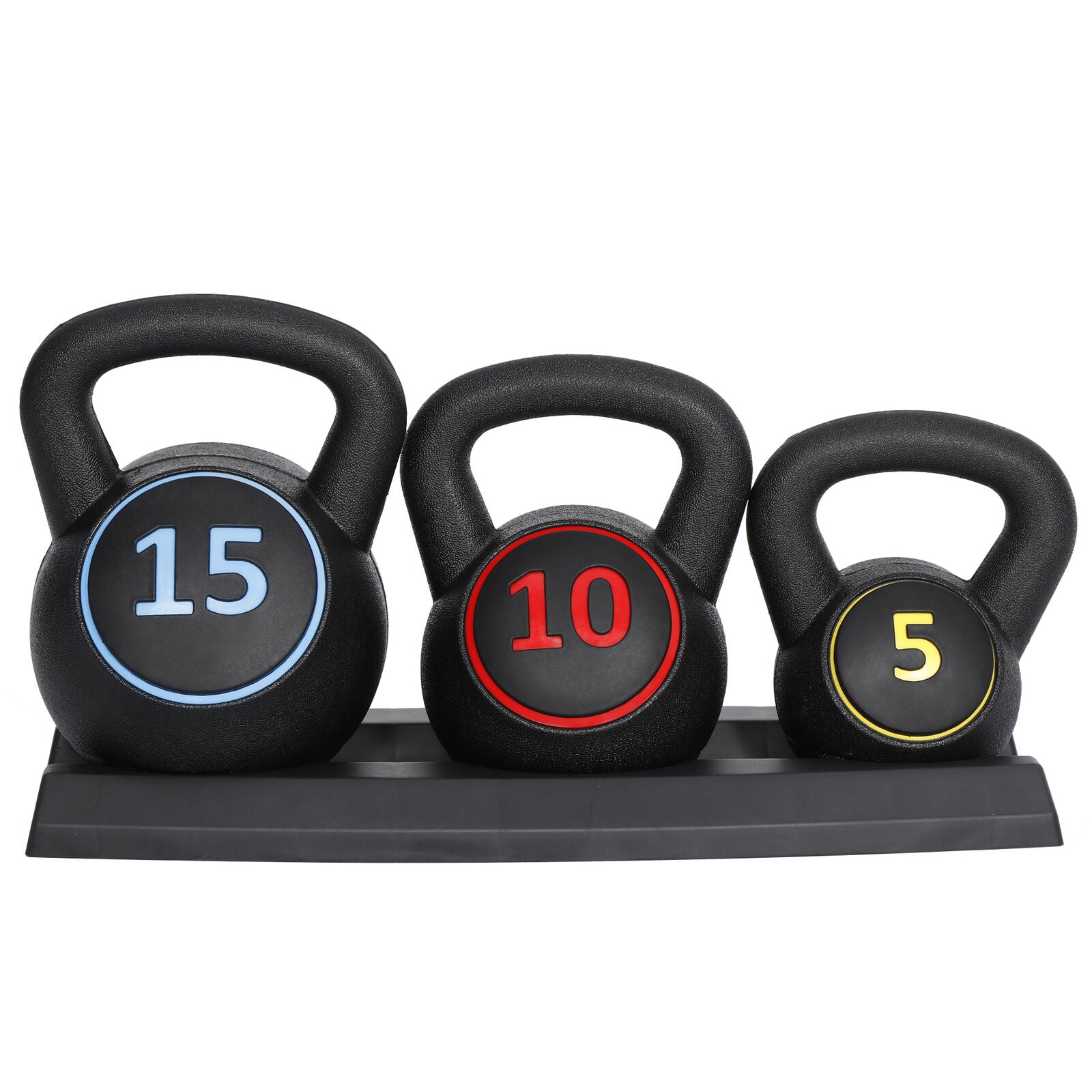 3-Piece Kettlebell Set with Storage Rack 5Lb 10Lb 15Lb Weight for Home Gym
