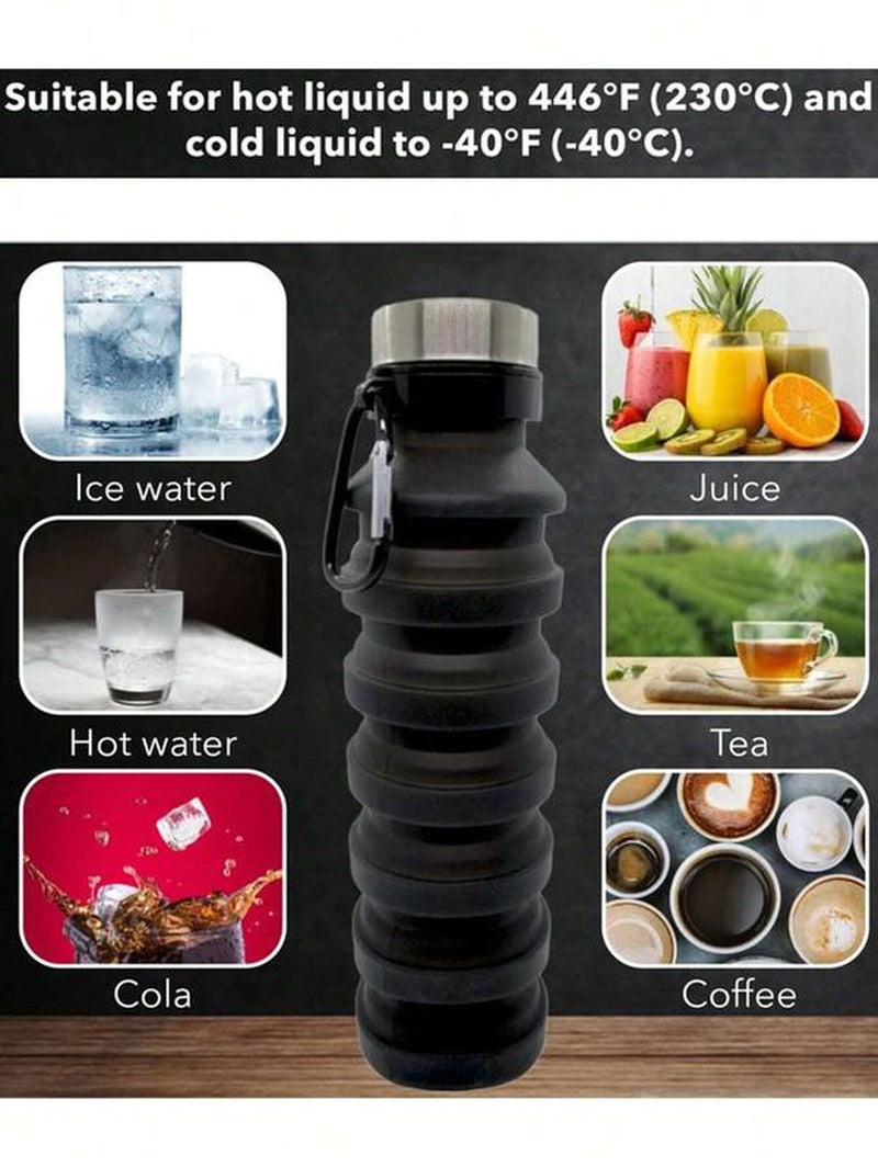 Collapsible Silicone Water Bottle with Carabiner - 17oz Large Capacity Lightweight Drinkware