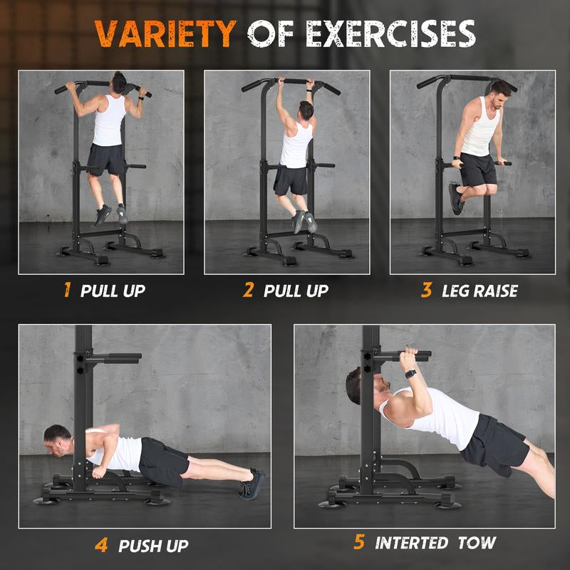 【Deals for You】Power Tower Dip Station Pull up Bar 32.3' H-Shaped Base Height Adjustable 330Lbs Multi-Level Suction Cups 10 Levels for Home Fitness Use